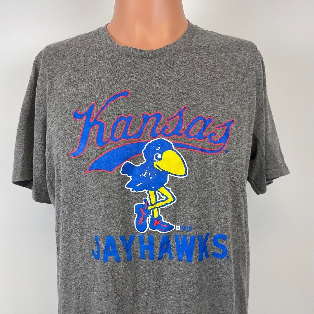 Kansas Jayhawks Retro T Shirt Mens Size L Grey NCAA College Basketball Football